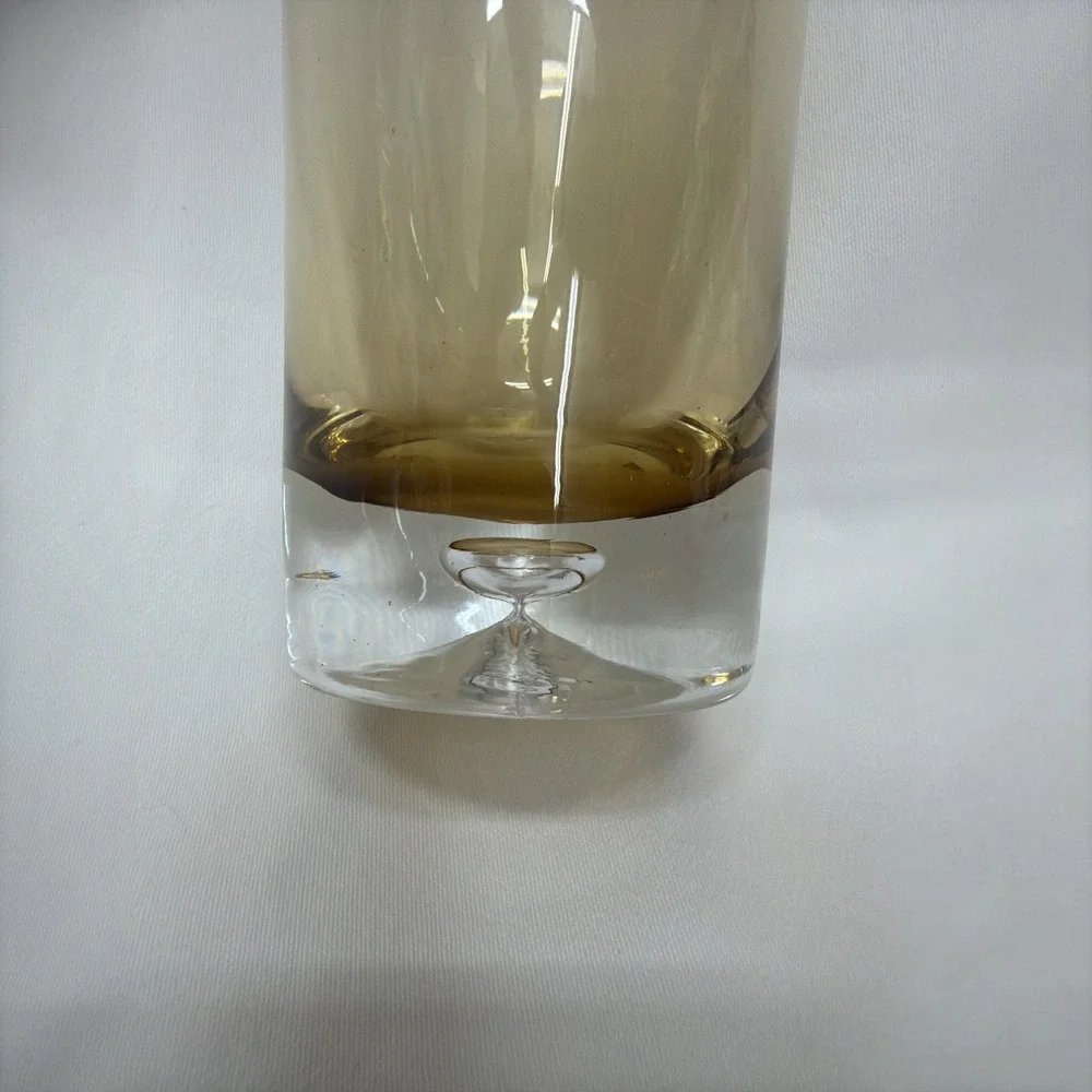 Krosno hand-blown glass vase olive decanter design Bubble Bottom MCM Yellow EUC